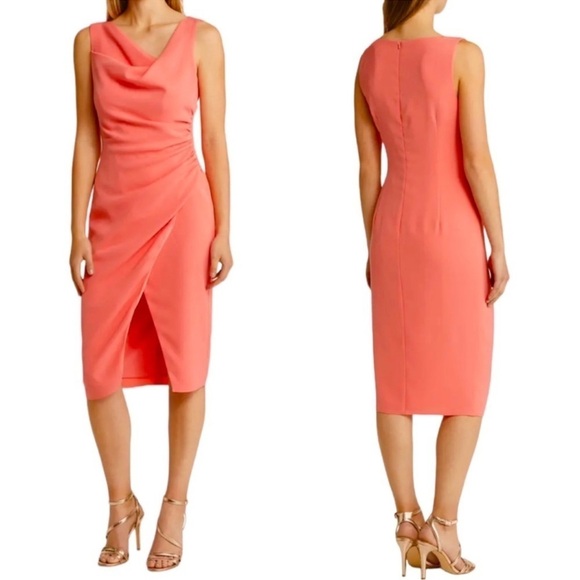 NWOT Black Halo Legend Sleeveless Ruched Sheath Dress in Flamingo sz 6 - Picture 1 of 4